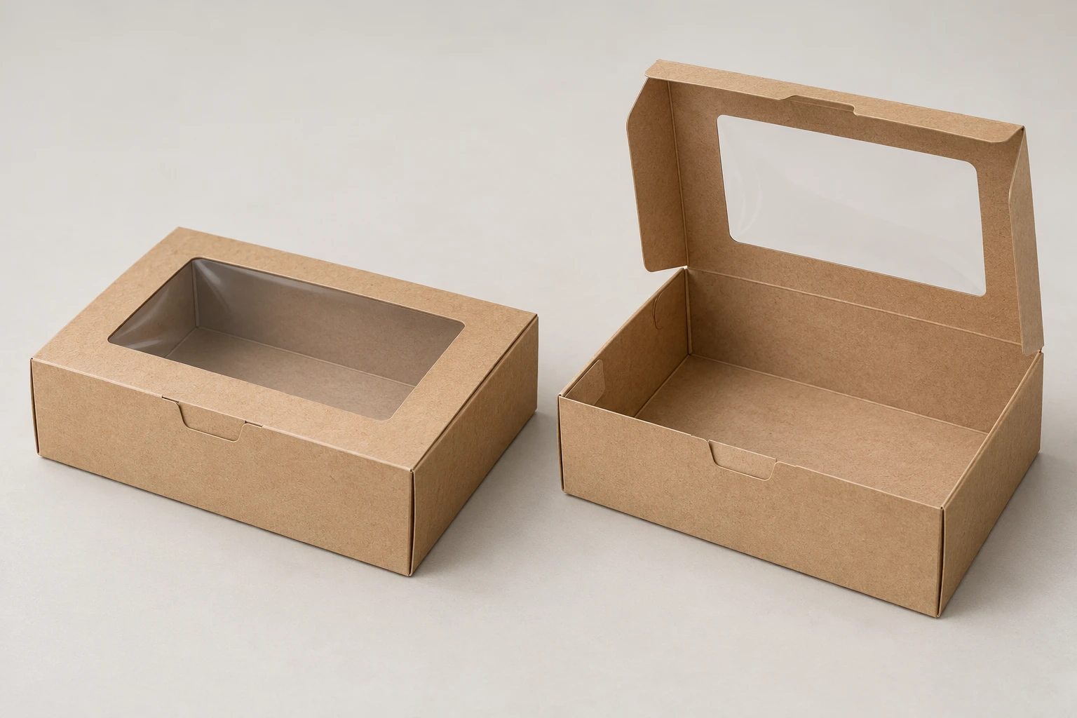Window cookie box: closed and open paper packaging comparison