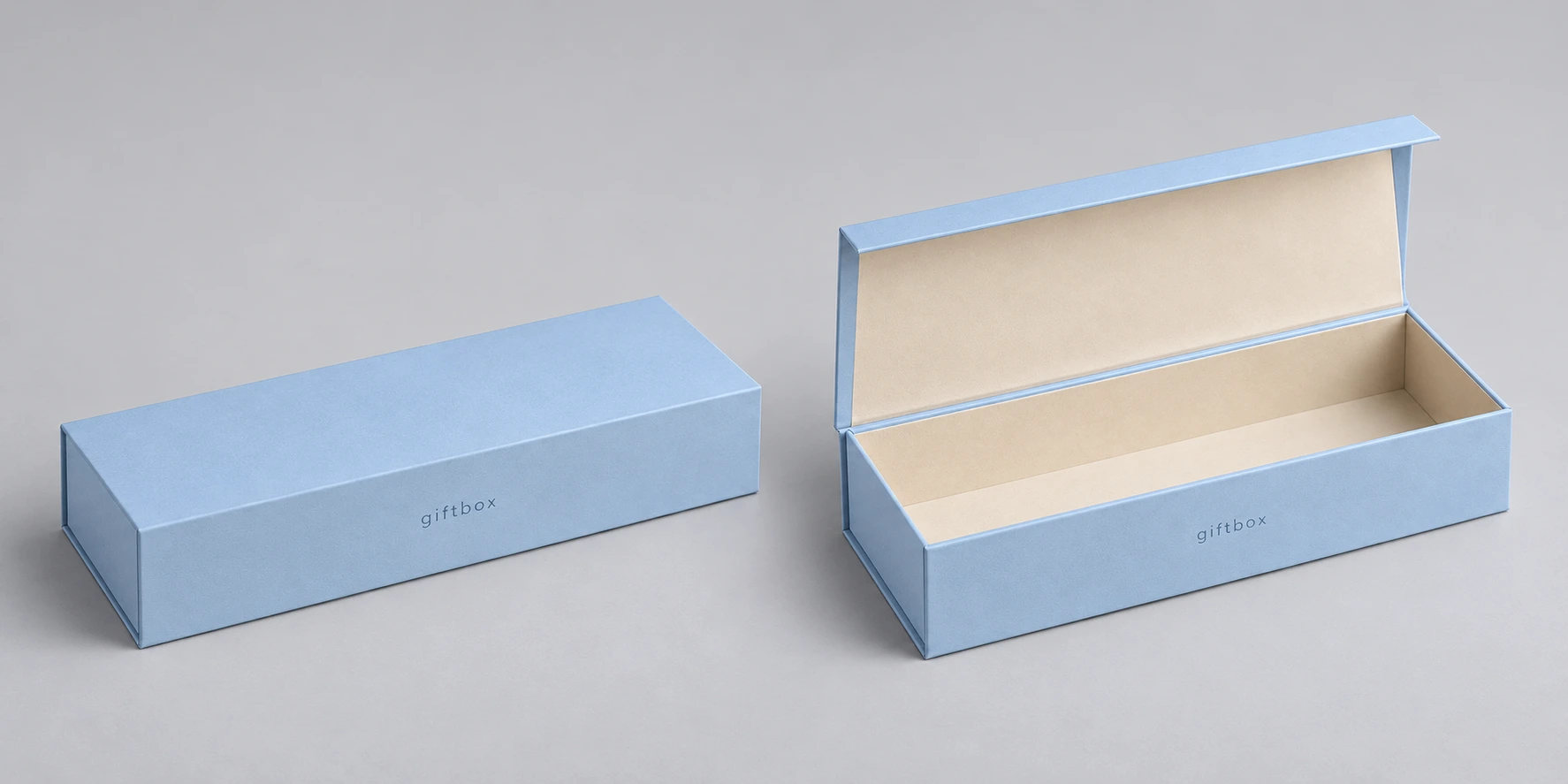 Powder blue magnetic flip-top box with small giftbox lettering