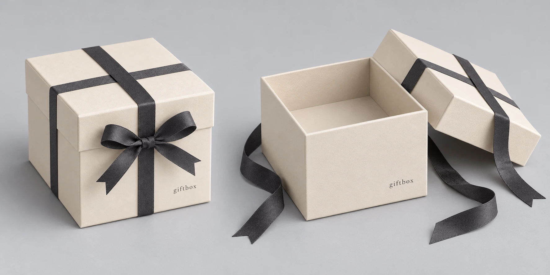 Cream ribbon gift box with small giftbox lettering